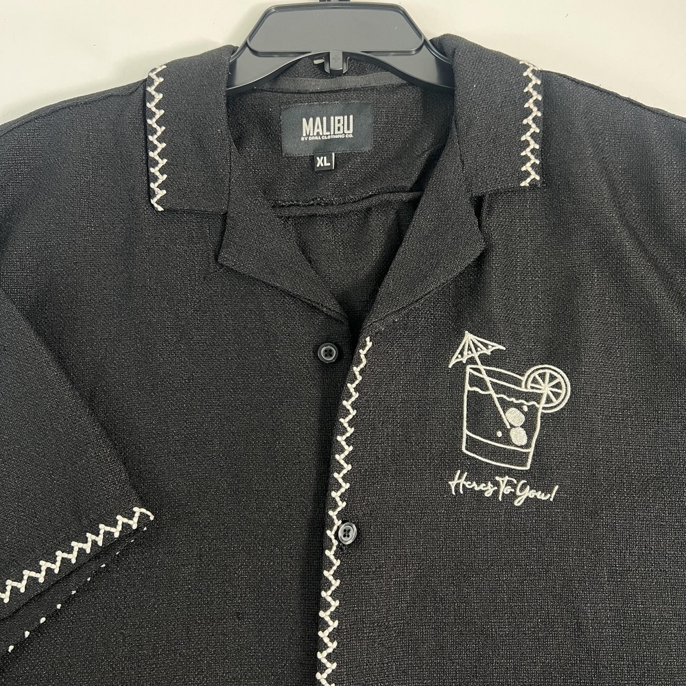Malibu By Drill Shirt Mens XL Black Heres To You Cocktail Camp Hawaiian